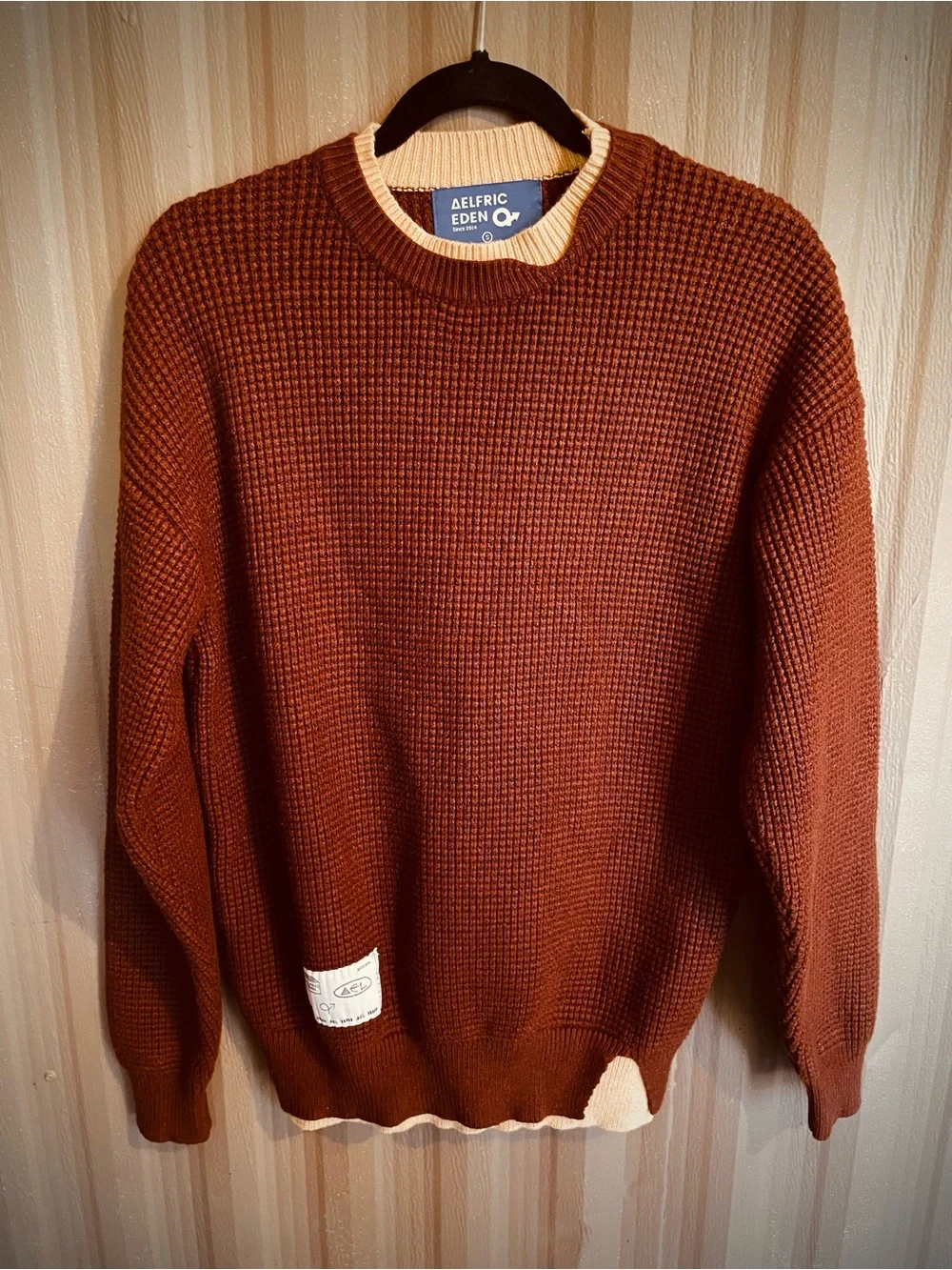Aelfric Eden Unisex Retro Chunky Waffle Knit Sweater Layered Brown Fisherman S